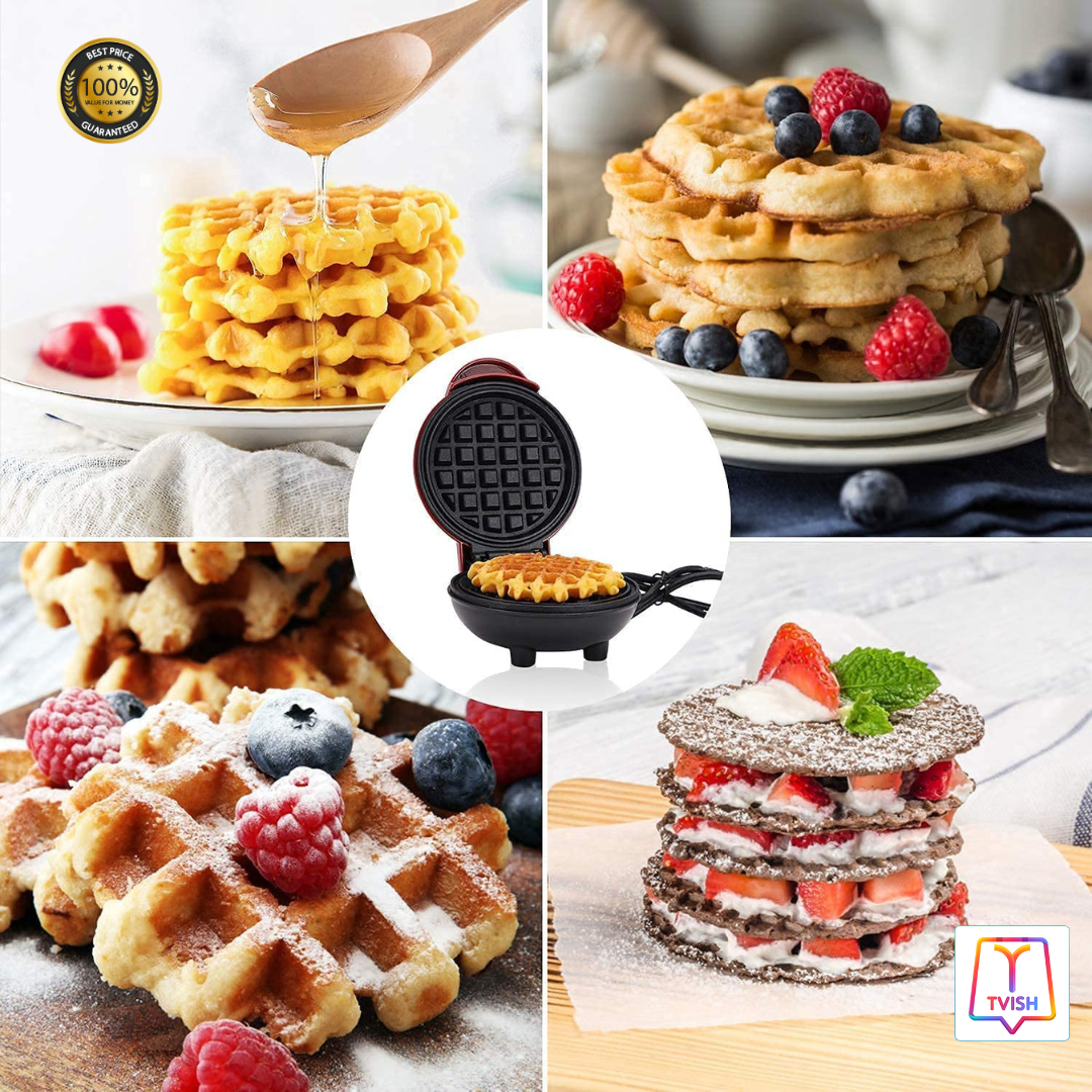 Mini Electronic Waffle Maker To Make Breakfast, Dessert, Sandwich, Pan Cakes, Paninis.