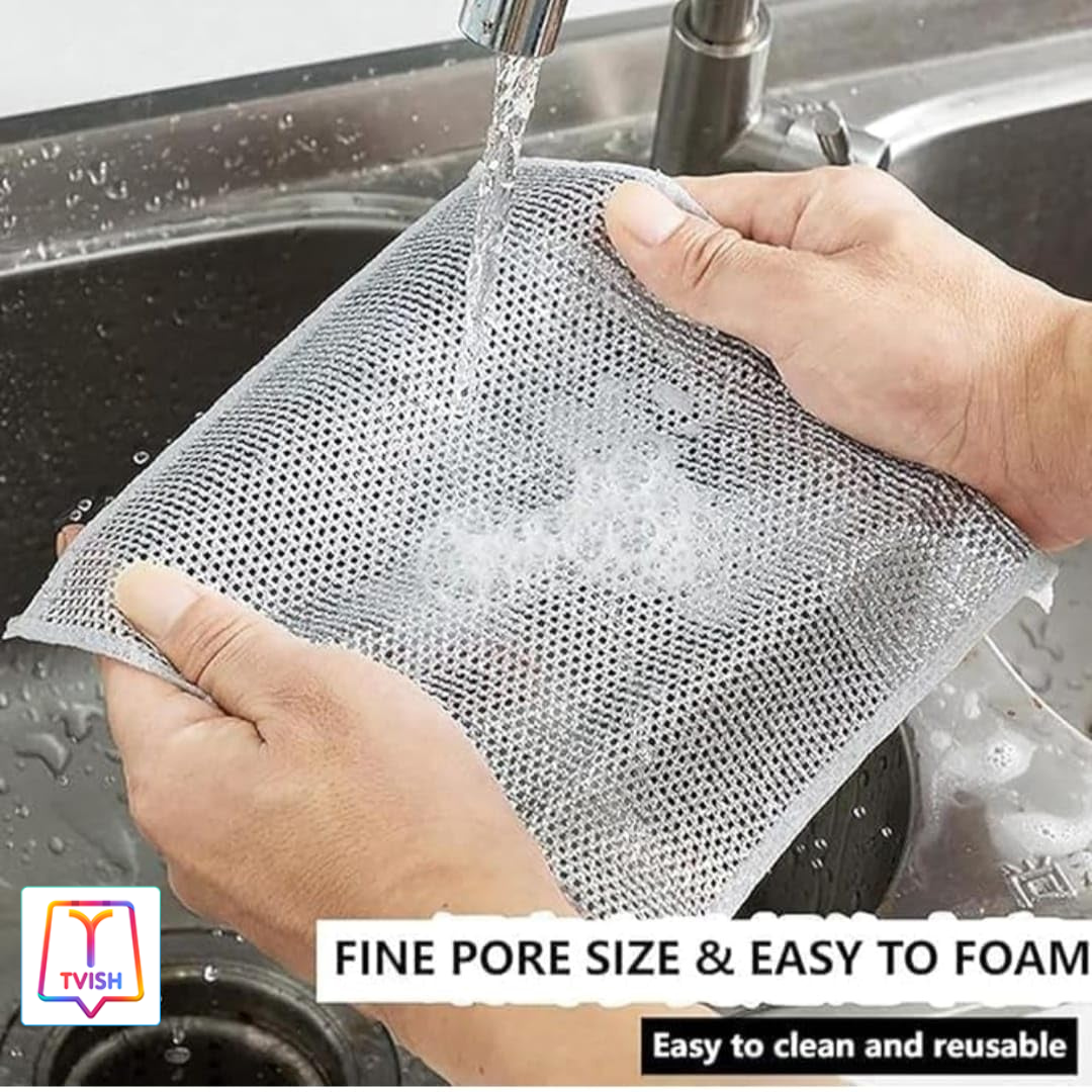 Silver Napkin - Metal Mesh Cleaning Cloth | Mesh Wire Cloth for Kitchen | Non Scratch Dish Wash Cloth