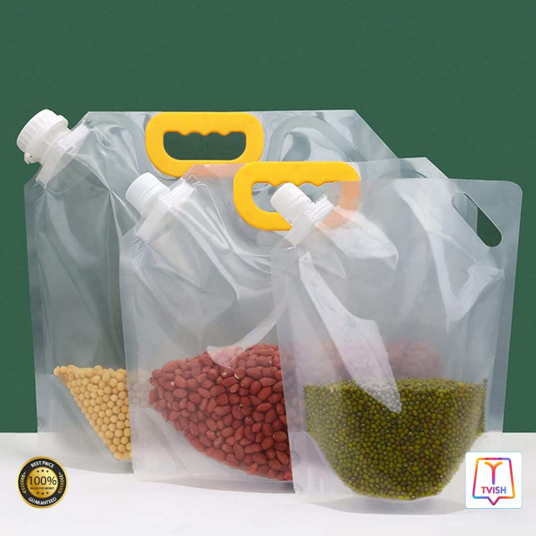Food storage bag - Transparent Grain Storage Suction Bags, 1L Container with Cap