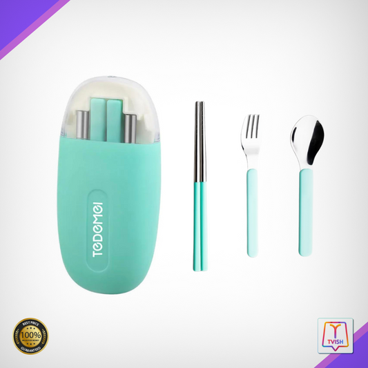 Ceramic Cutlery Set - Portable Cutlery, Pocket Sized Stainless Steel Fork, Spoon, and Chopsticks.