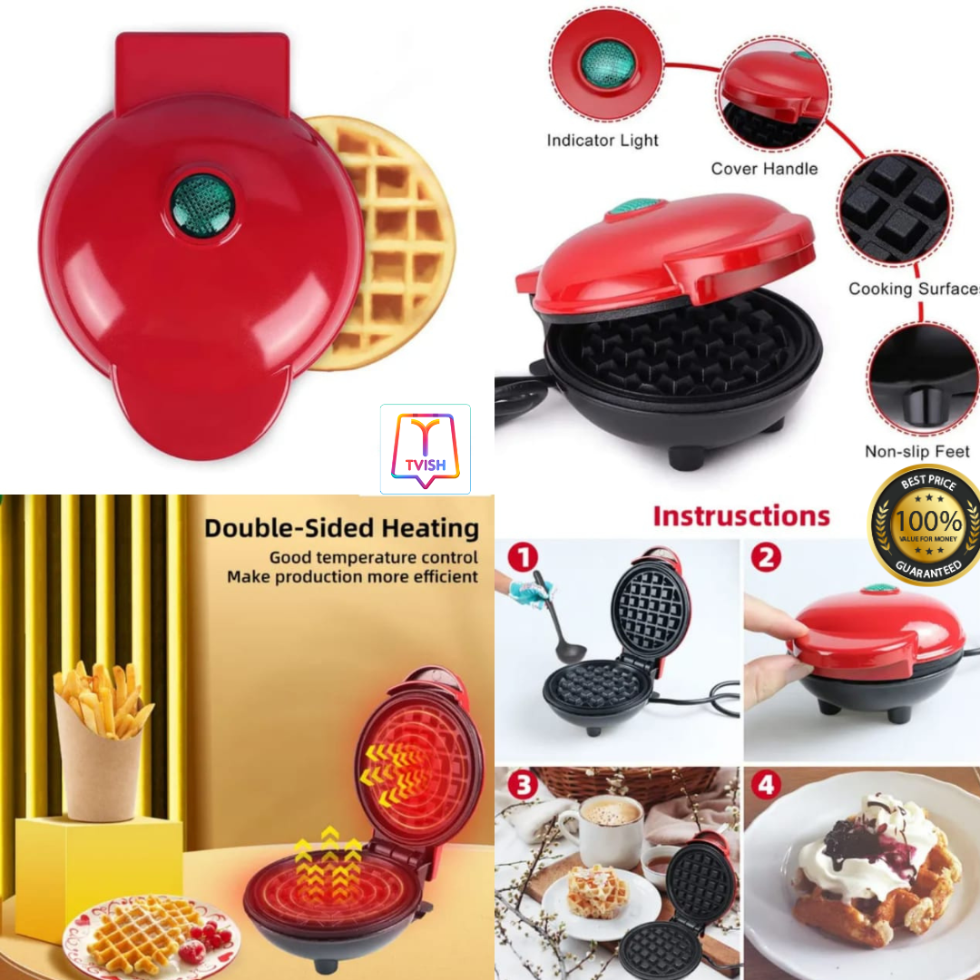 Mini Electronic Waffle Maker To Make Breakfast, Dessert, Sandwich, Pan Cakes, Paninis.