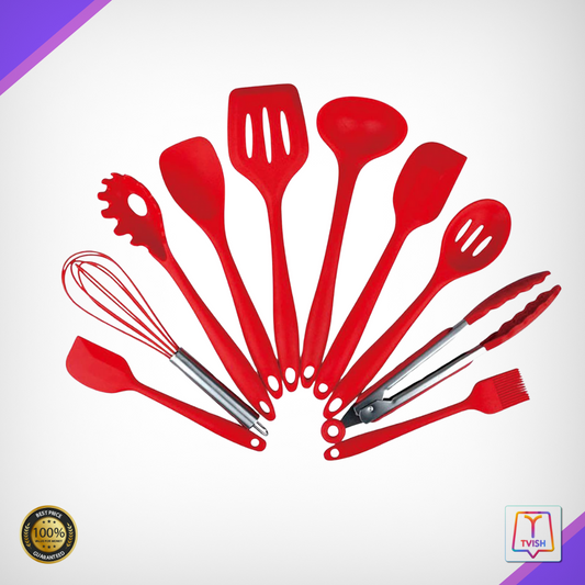 Silicone Spatula set ( 10 Pcs) - Nonstick Cookware Kitchen Gadgets, Kitchenware Set Stainless Steel.