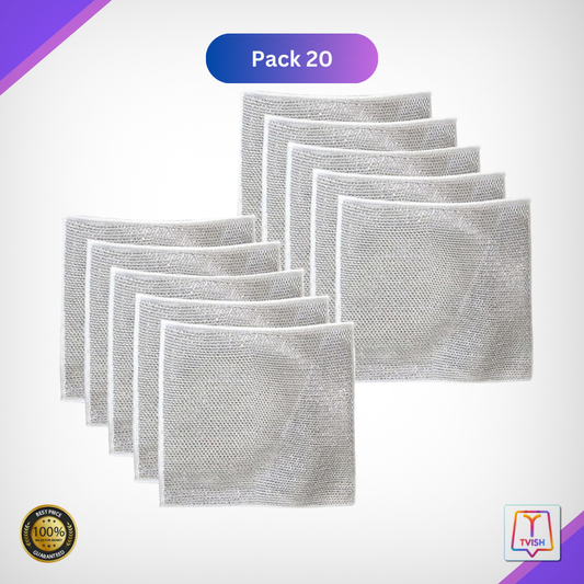 Silver Napkin - Metal Mesh Cleaning Cloth | Mesh Wire Cloth for Kitchen | Non Scratch Dish Wash Cloth (20 Pcs)