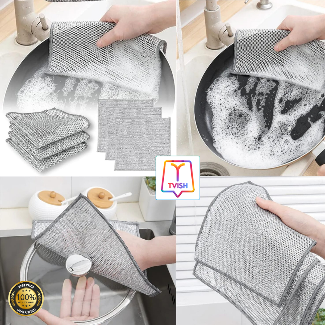 Silver Napkin - Metal Mesh Cleaning Cloth | Mesh Wire Cloth for Kitchen | Non Scratch Dish Wash Cloth