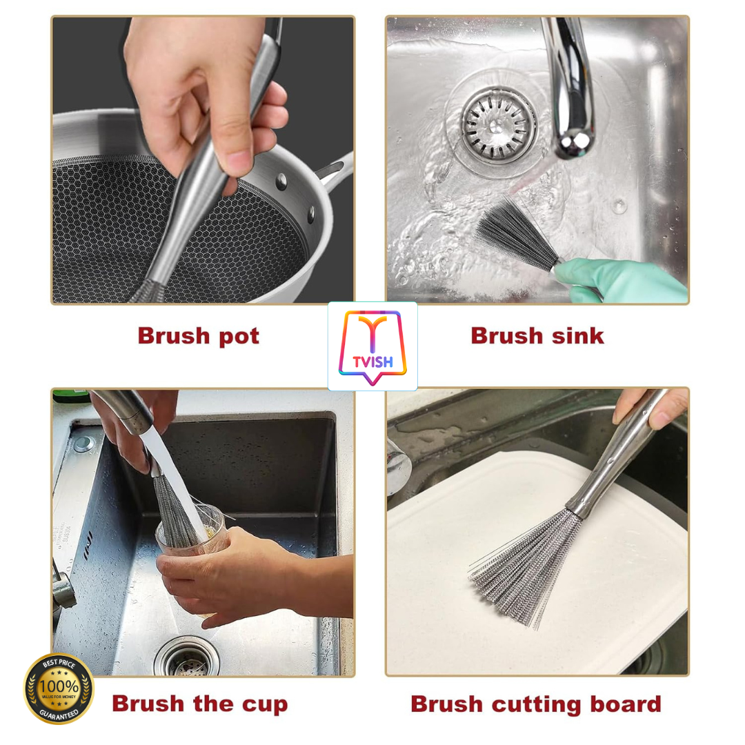 Stainless Steel Pot Brush - Scrub Brush for Kitchen Dishes Pots Pans Sink Cleaning